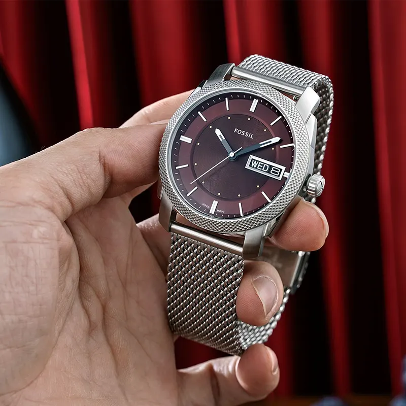 Fossil Machine Three Hand Brown Dial Mesh Men's Watch- FS6014